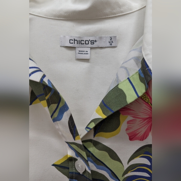 Chicos No Iron 3/4 Sleeve Stretch Button Down Rainforest Shirt Sz 2 - Picture 5 of 7